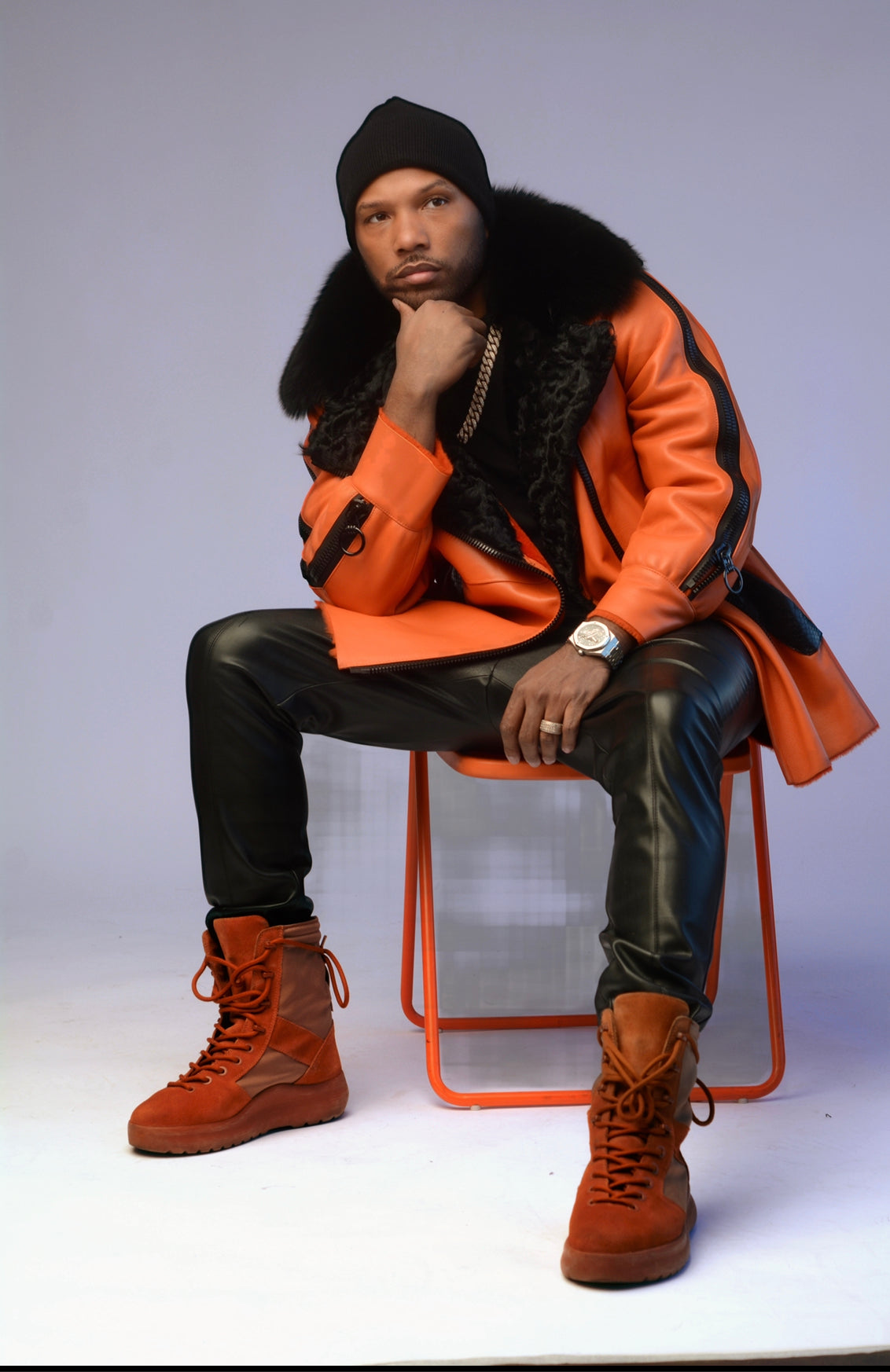 Orange Shearling, Python and Swakara Collar