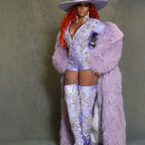 FGM Bespoke Full Length Lilac Mongolian Coat (As Worn by Mary J Blige)