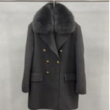 Mens Wool 3/4 double breasted jacket with removable Fur Collar