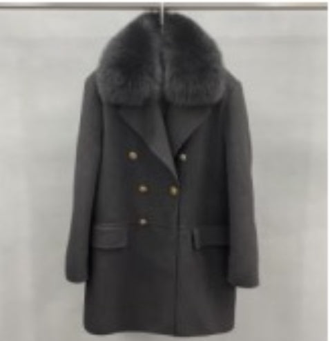 Mens Wool 3/4 double breasted jacket with removable Fur Collar