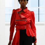 Leather cropped jacket with removable skirt
