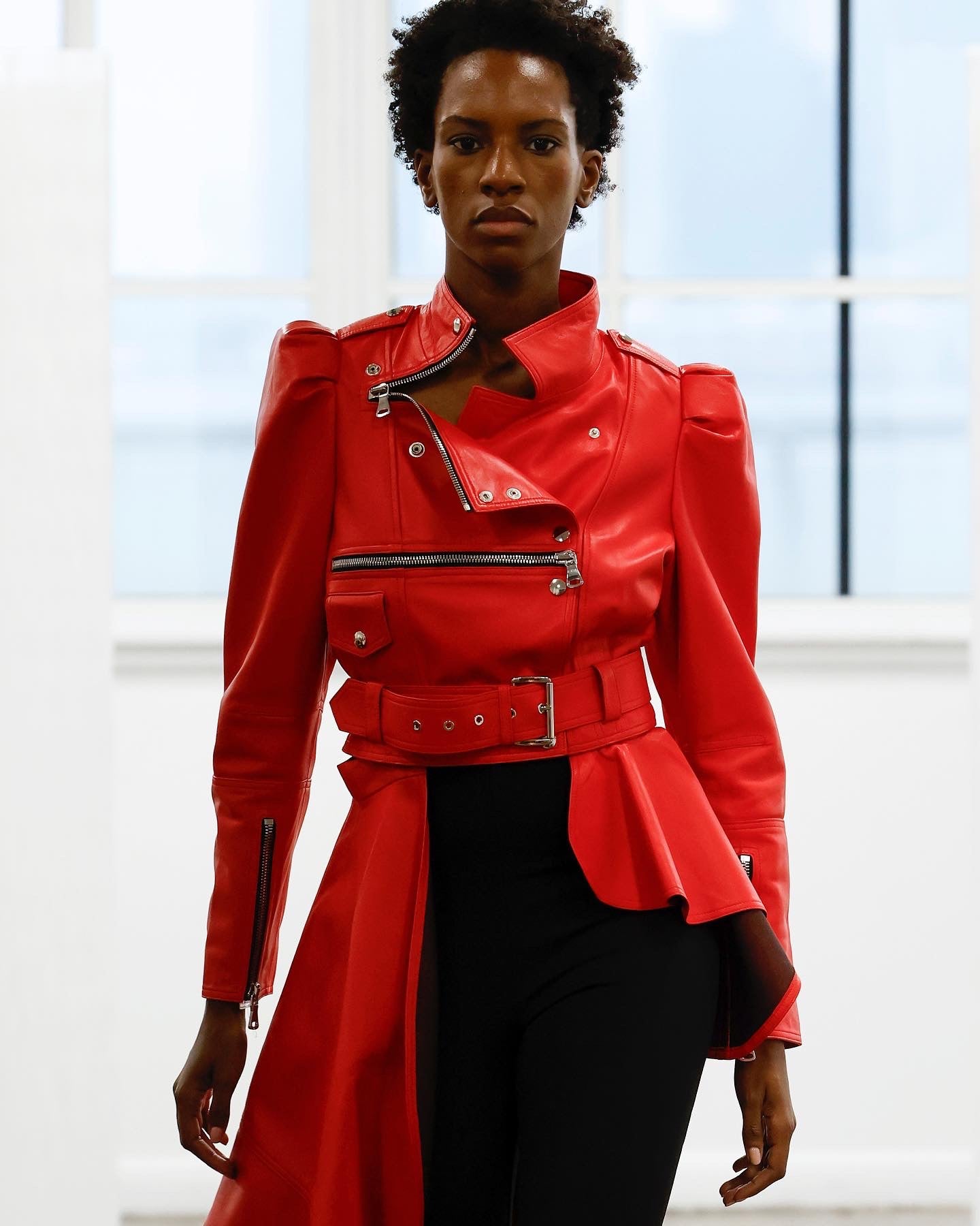 Leather cropped jacket with removable skirt