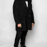 Mens Wool 3/4 double breasted jacket with removable Fur Collar