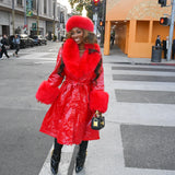 Red Slicker with Red Fur Trim