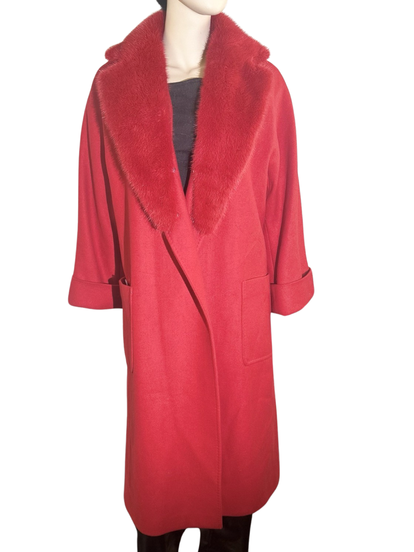 Red Cashmere PEACOAT Removable Mink Collar