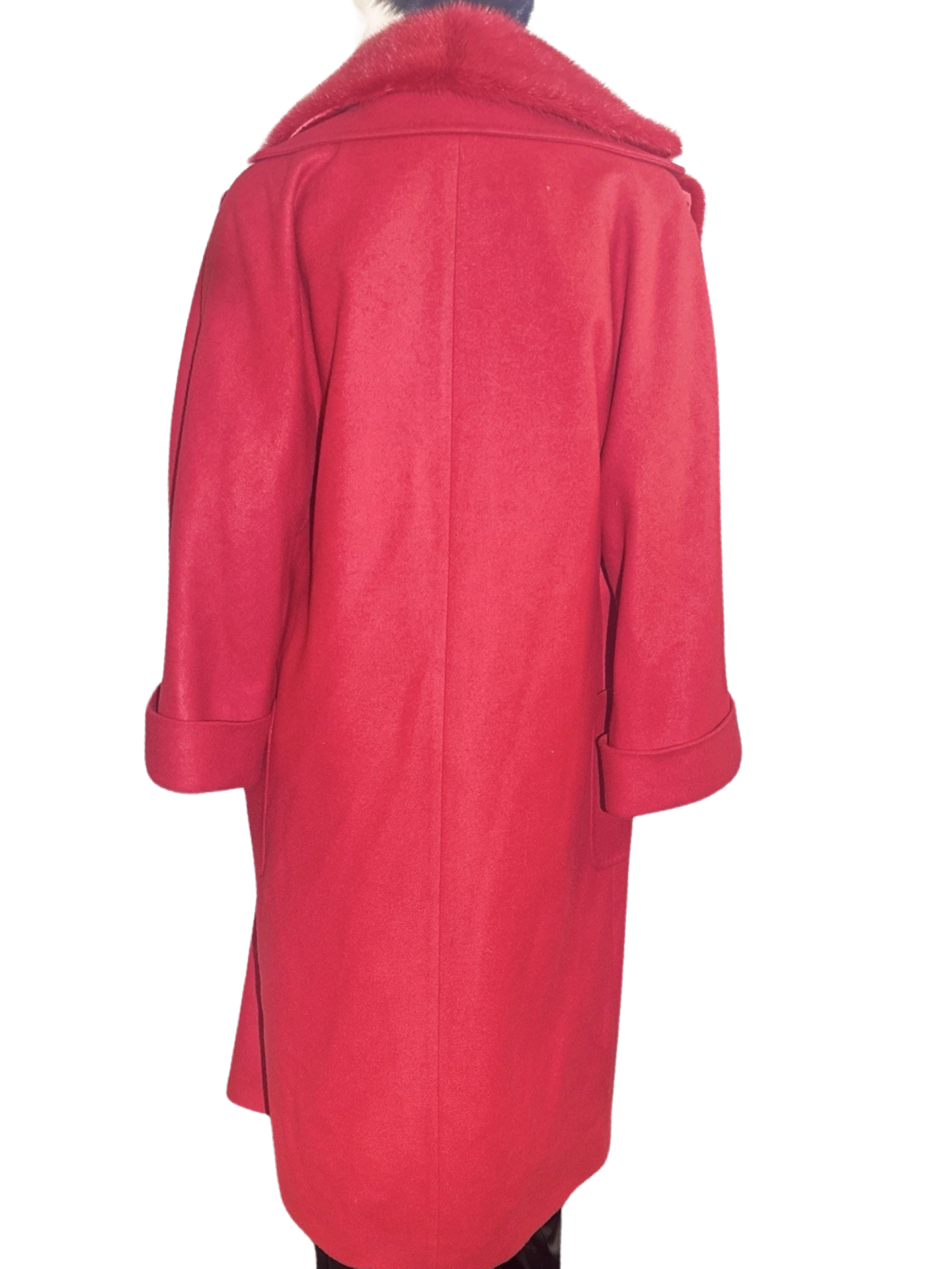 Red Cashmere PEACOAT Removable Mink Collar