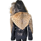 Leather with lynx layered and fox trimmed hood