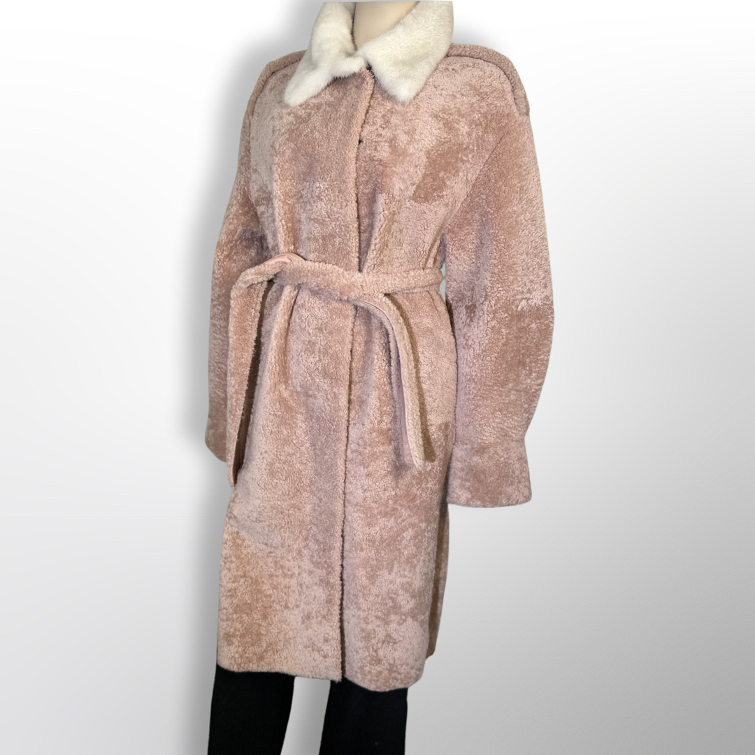 Mouton Shearling Coat with white mink collar