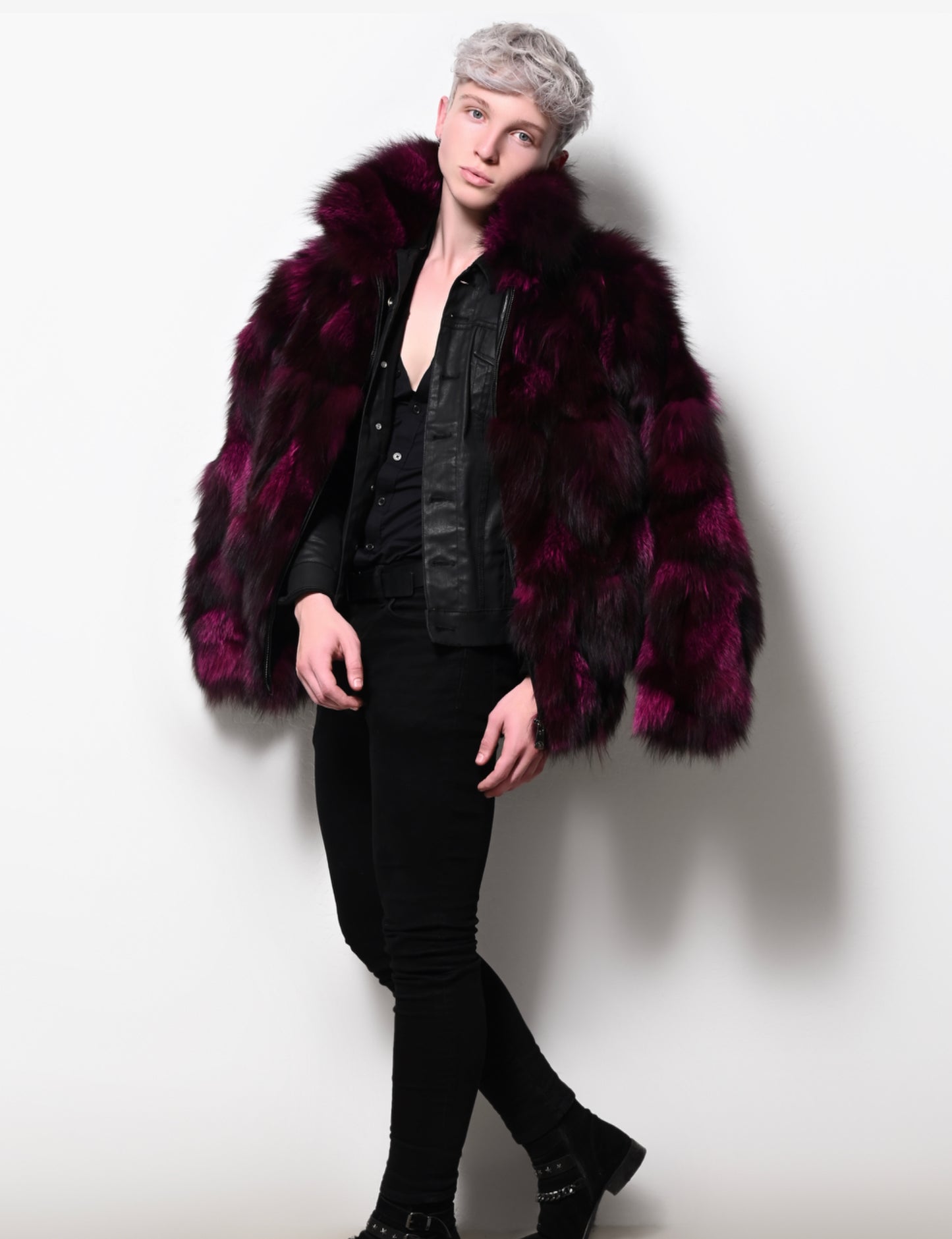 MULTI COLORED WOMAN FOX SECTIONS BOMBER-RASPBERRY
