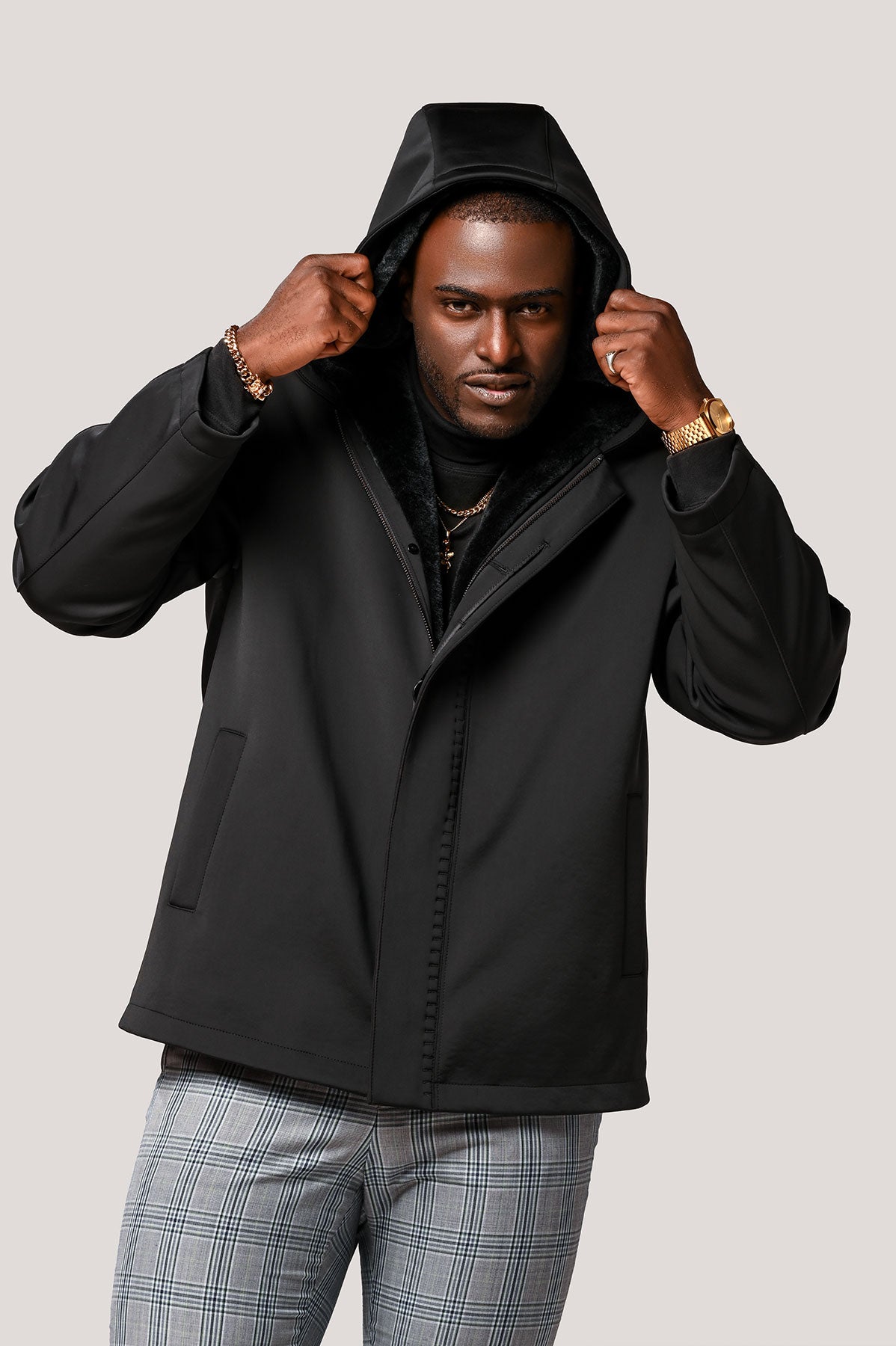 MENS MOUTON LINED MICROFIBER JACKET