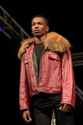 MENS LEATHER JACKET WITH OVERSIZED  FUR COLLAR