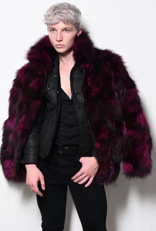 MULTI COLORED WOMAN FOX SECTIONS BOMBER-RASPBERRY