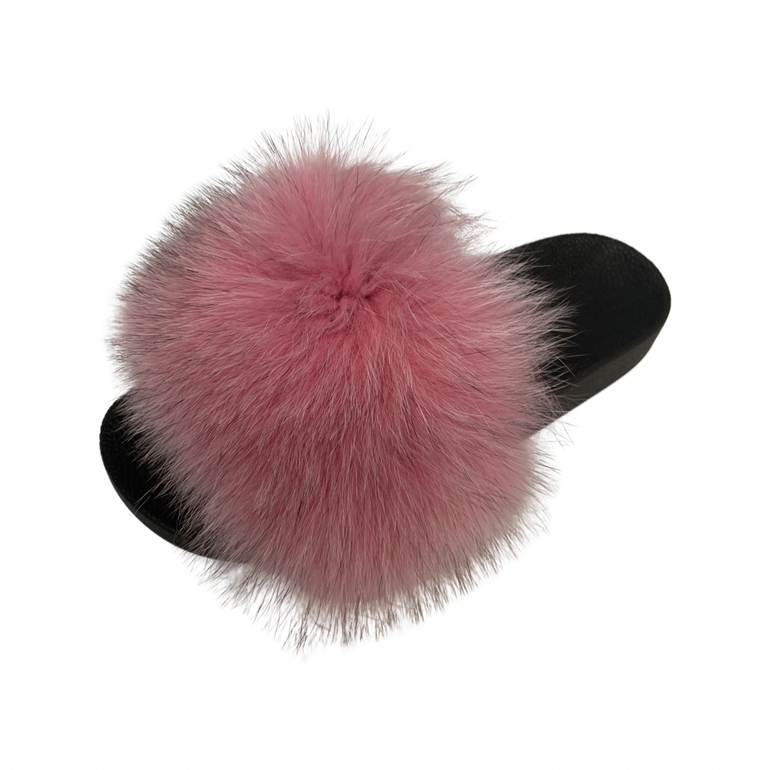 Fox Fur Slides - Pink