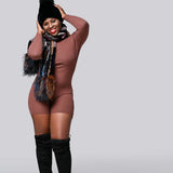 SET- Multi-Color Dyed Knitted Rex Scarf WithBlack red Pom Hat Set