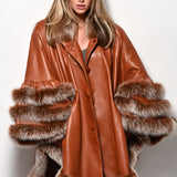Leather cape with crystal Fox trim style 10033