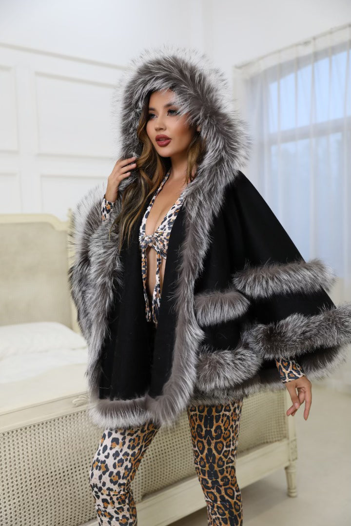 Hooded Cashmere with fur trim