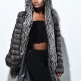 Blue Iris Mink with Silver Fox Tuxedo and Hood Ruff