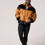Whiskey Degrade Dyed Mink Sections Bomber Zip Jacket