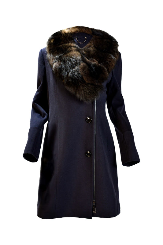 Cashmere Blend Coat with FUR  Trim