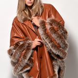 Leather cape with crystal Fox trim style 10033