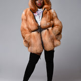 Natural Red Fox Parka with fitted waist.