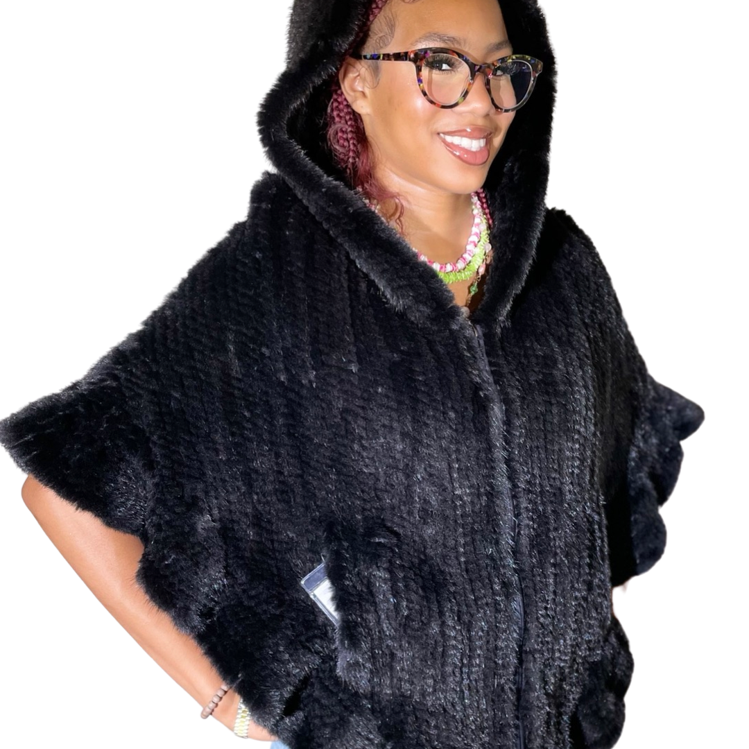 On Sale! Hooded Mink Zip Up Capelet