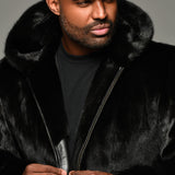 Mens Mink Bomber Jacket with Hood-Ranch/Mahogany