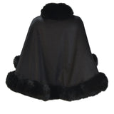 ON SALE- Cashmere cape with Fox Border in Black