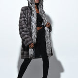 Blue Iris Mink with Silver Fox Tuxedo and Hood Ruff