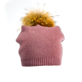 Knit Hat with Fox Pom raspberry