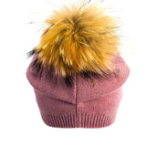 Knit Hat with Fox Pom raspberry