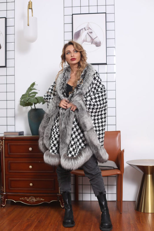 Houndstooth Cape With Silver Collar