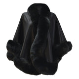 ON SALE- Cashmere cape with Fox Border in Black