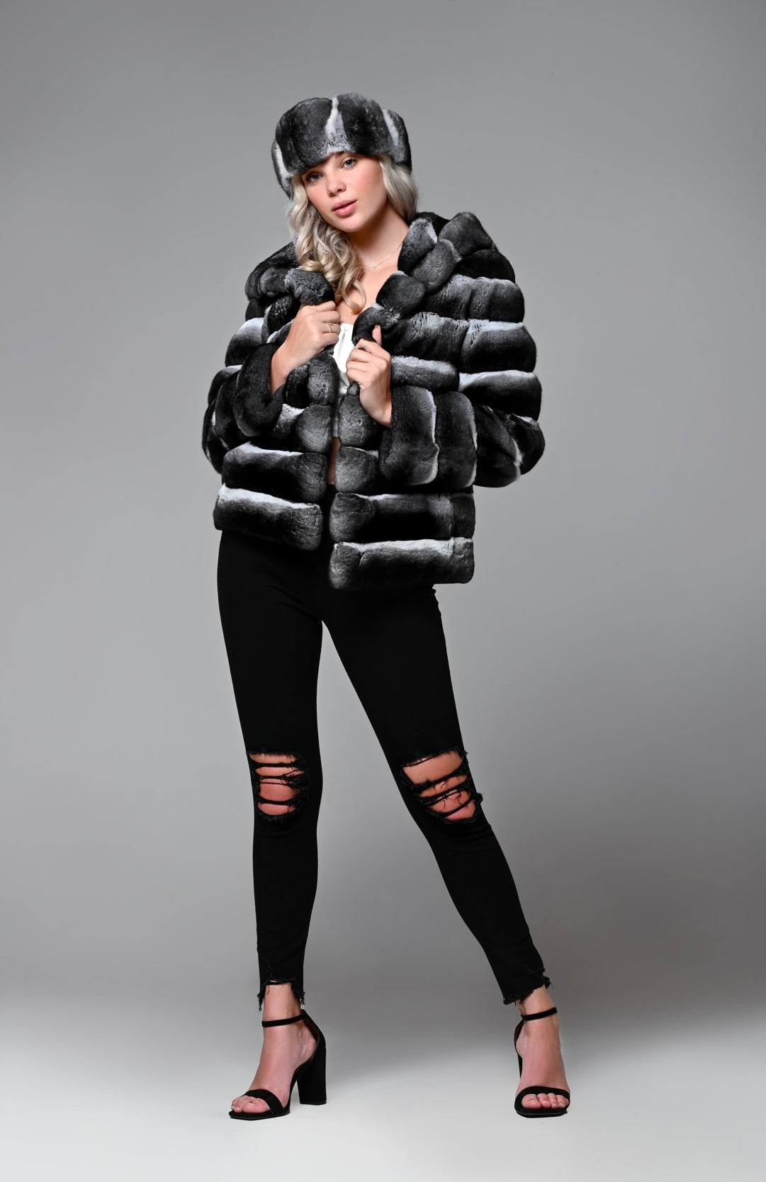 Chinchilla hooded jacket