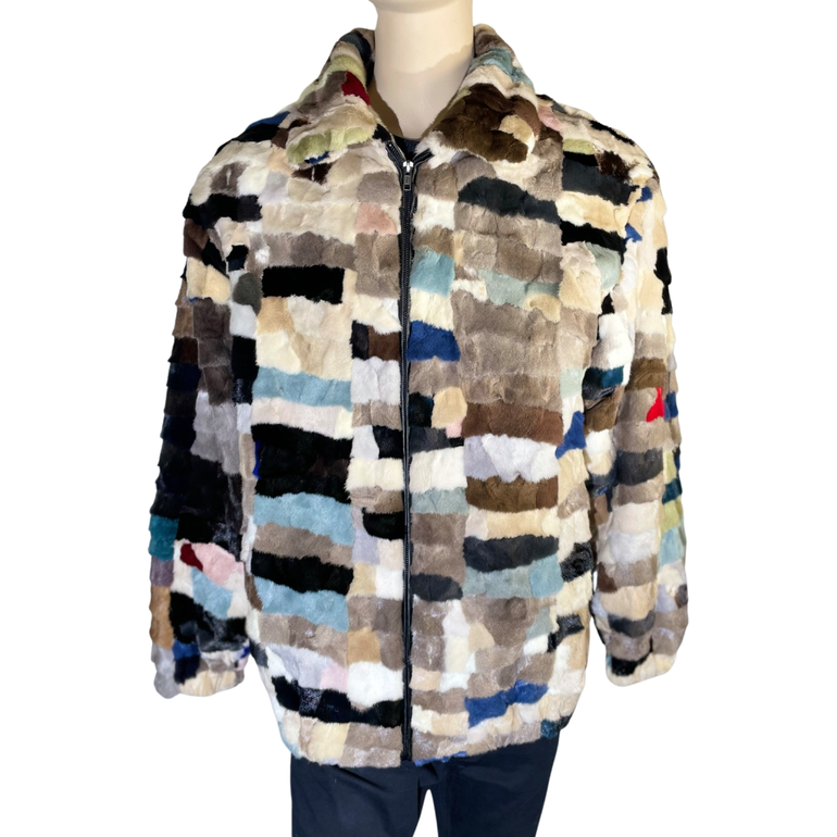 Mink Bomber Coat for Men in Dual Scheme Pattern