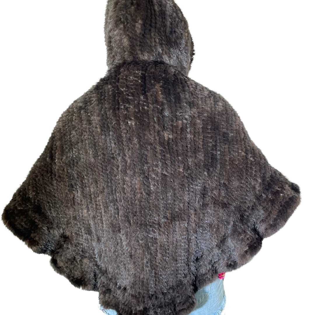 Hooded Mink Cape-Black