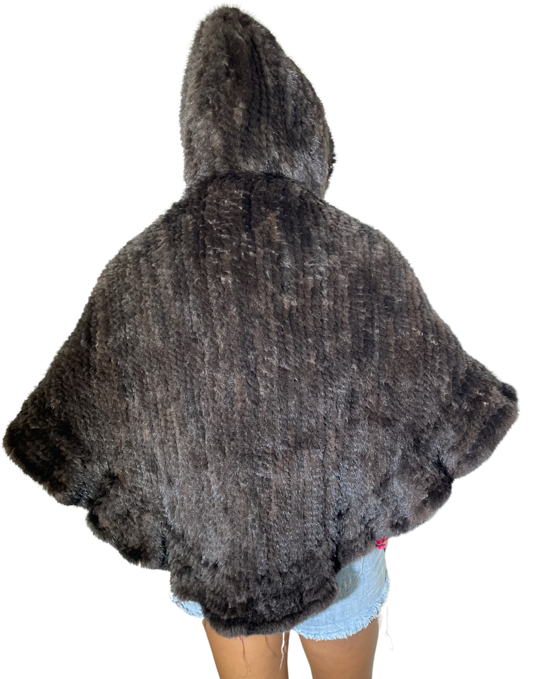 Hooded Mink Cape-Black