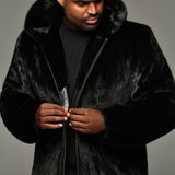 Mens Mink Bomber Jacket with Hood-Ranch/Mahogany
