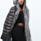 Blue Iris Mink with Silver Fox Tuxedo and Hood Ruff