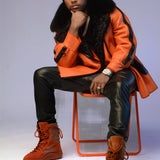 Orange Shearling, Python and Swakara Collar